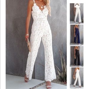 Rileydress Antonia Lace Stitching Sleeveless Casual Jumpsuit- White- Size M